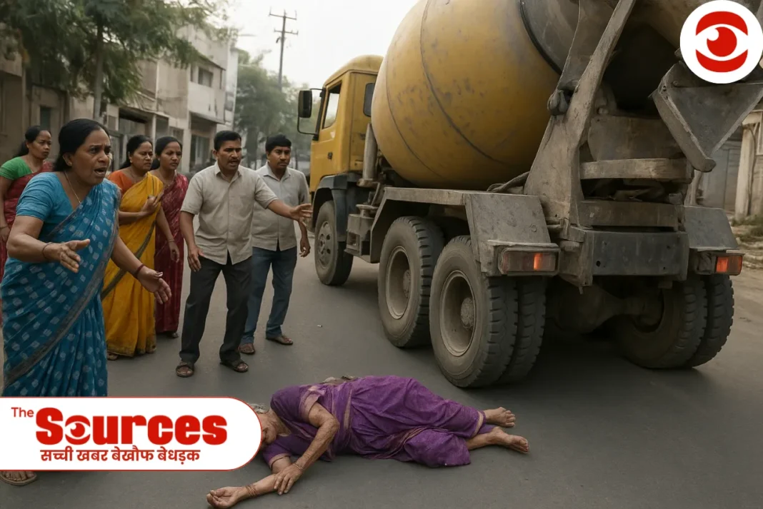 कांक्रीट मिक्सर की चपेट में आई बुजुर्ग महिला, मौके पर मौत